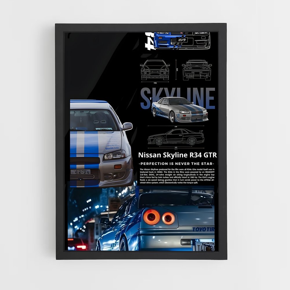 Poster superbe Skyline gt-r r – affiche Nissan (vue 2)
